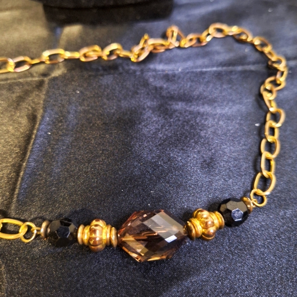 Brown & Amber Plastic Gold Tone Neckless